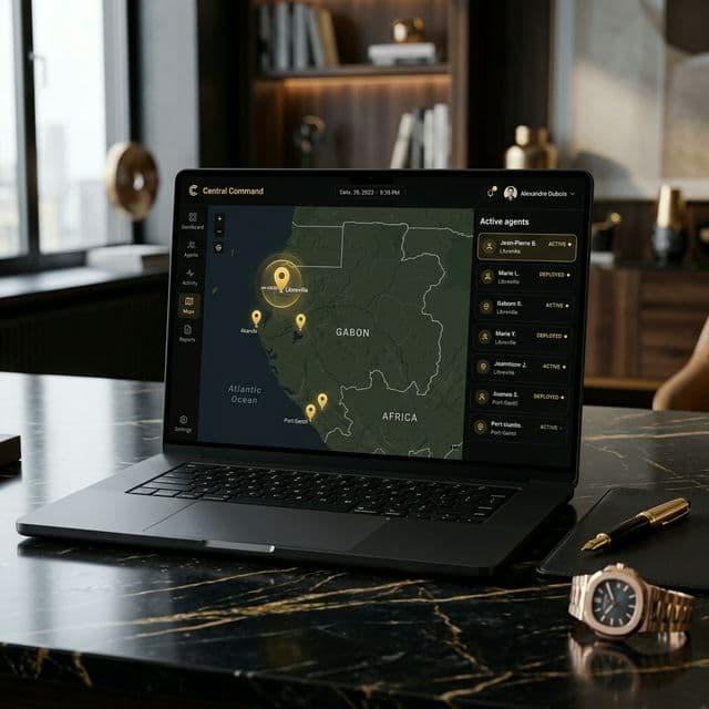 Central Command Gabon — Tableau de pilotage immobilier avec carte interactive Libreville, Akanda, Port-Gentil